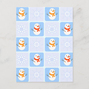 Winter chequered pattern snowman and snowflakes holiday postcard