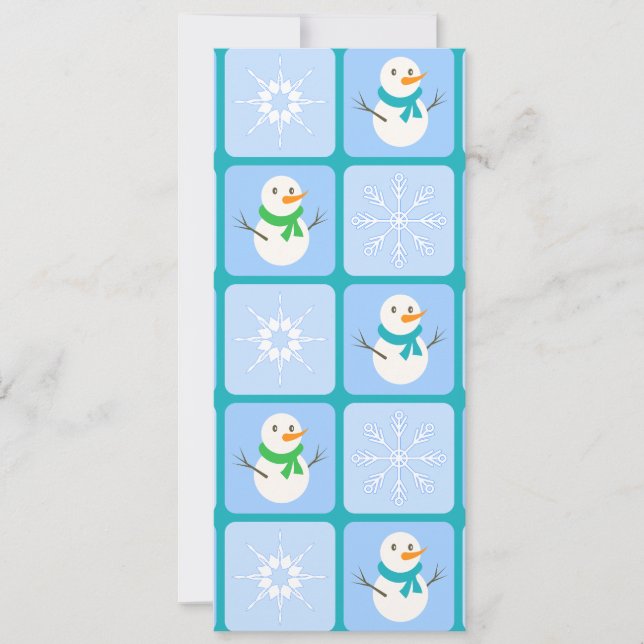 Winter chequered pattern snowman and snowflakes invitation (Front)