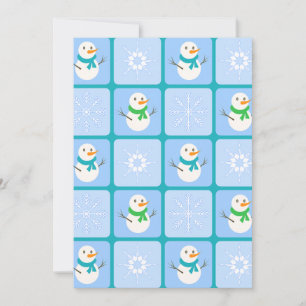 Winter chequered pattern snowman and snowflakes invitation