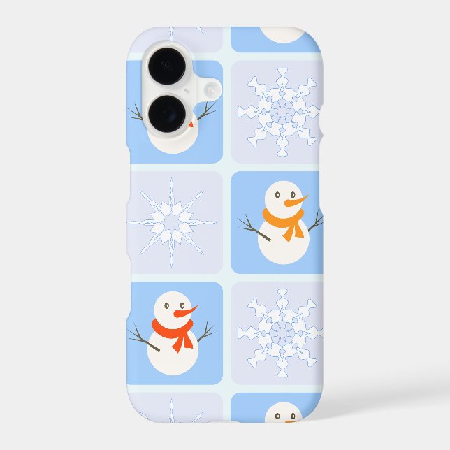 Winter chequered pattern snowman and snowflakes iPhone case (Back)