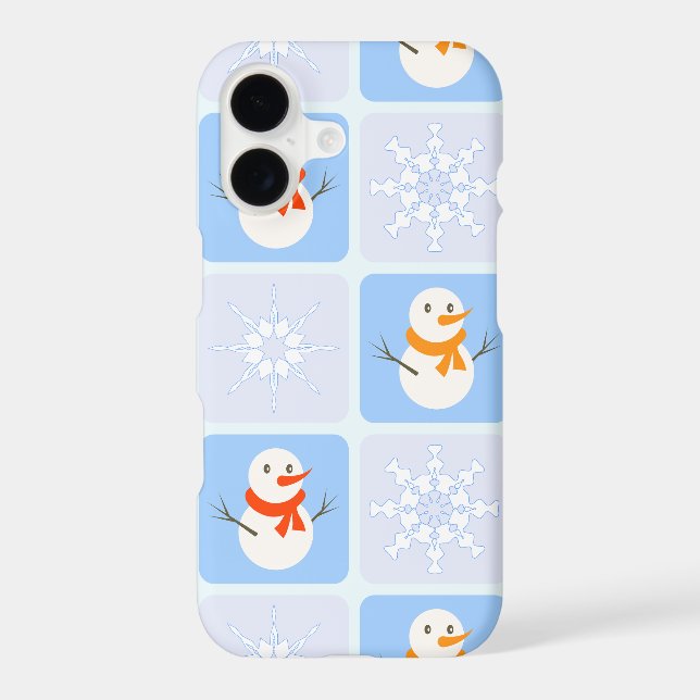 Winter chequered pattern snowman and snowflakes iPhone case (Back)