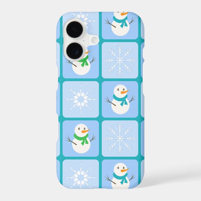 Winter chequered pattern snowman and snowflakes iPhone case (Back)