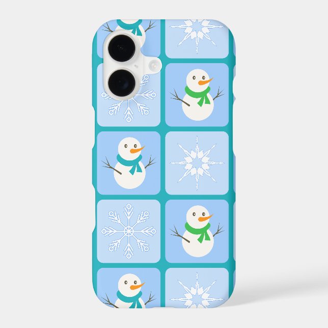 Winter chequered pattern snowman and snowflakes iPhone case (Back)