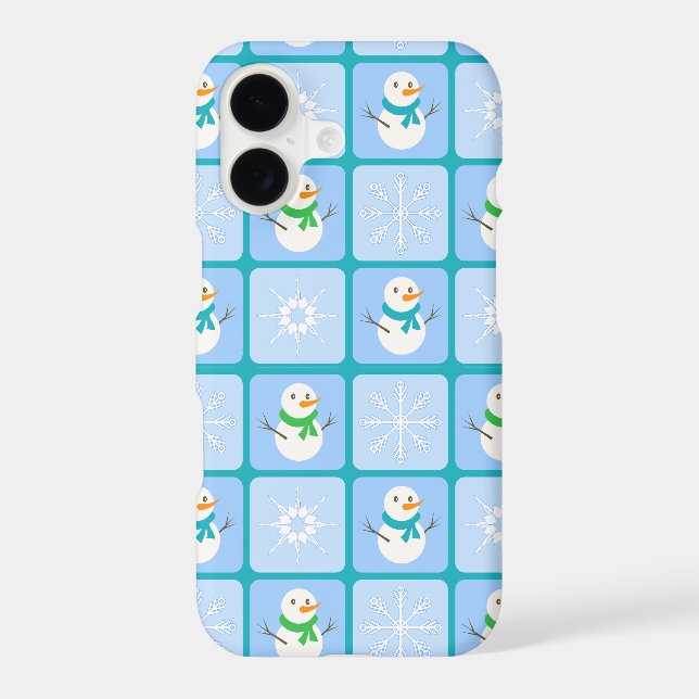 Winter chequered pattern snowman and snowflakes iPhone case (Back)