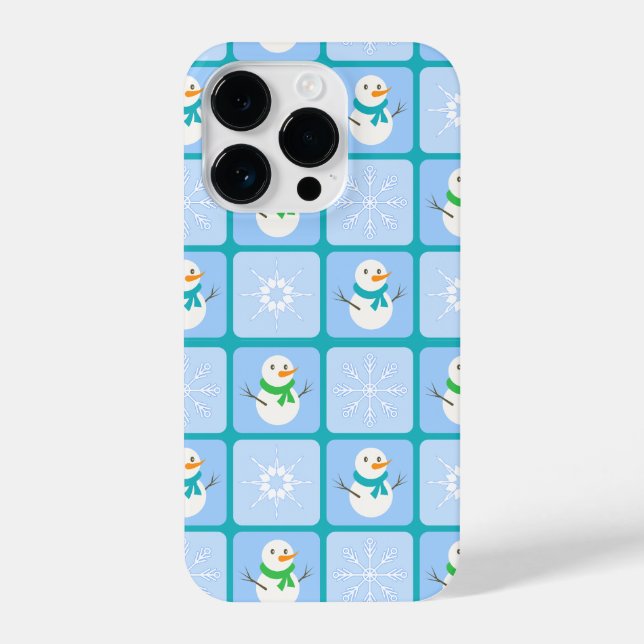Winter chequered pattern snowman and snowflakes iPhone case (Back)