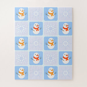 Winter chequered pattern snowman and snowflakes jigsaw puzzle