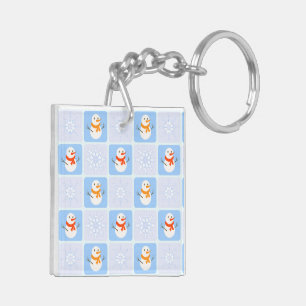 Winter chequered pattern snowman and snowflakes key ring