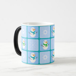 Winter chequered pattern snowman and snowflakes magic mug