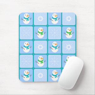 Winter chequered pattern snowman and snowflakes mouse mat