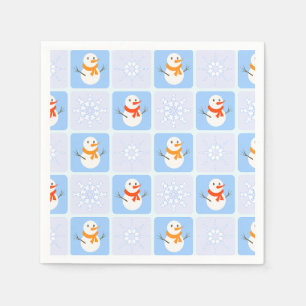 Winter chequered pattern snowman and snowflakes napkin