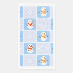 Winter chequered pattern snowman and snowflakes napkin
