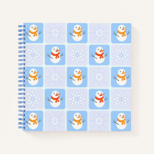Winter chequered pattern snowman and snowflakes notebook