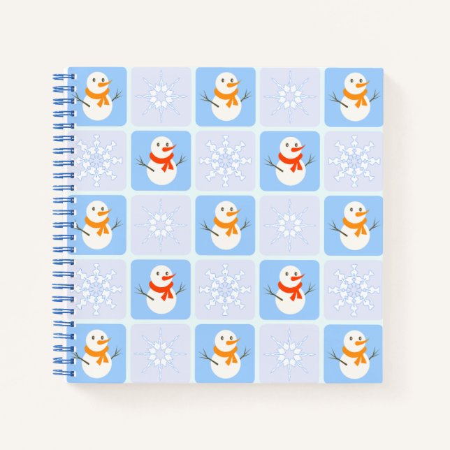 Winter chequered pattern snowman and snowflakes notebook (Front)