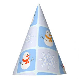 Winter chequered pattern snowman and snowflakes party hat