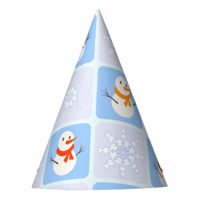 Winter chequered pattern snowman and snowflakes party hat (Front)