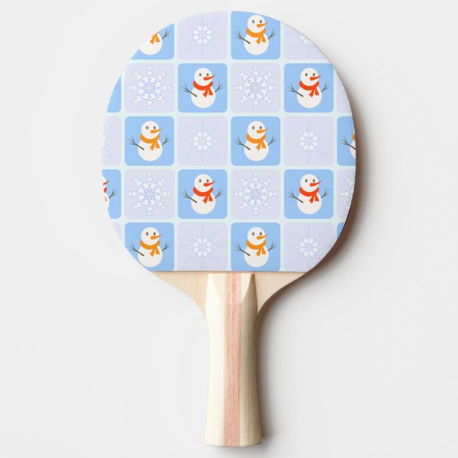 Winter chequered pattern snowman and snowflakes ping pong paddle (Front)