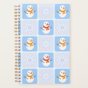 Winter chequered pattern snowman and snowflakes planner