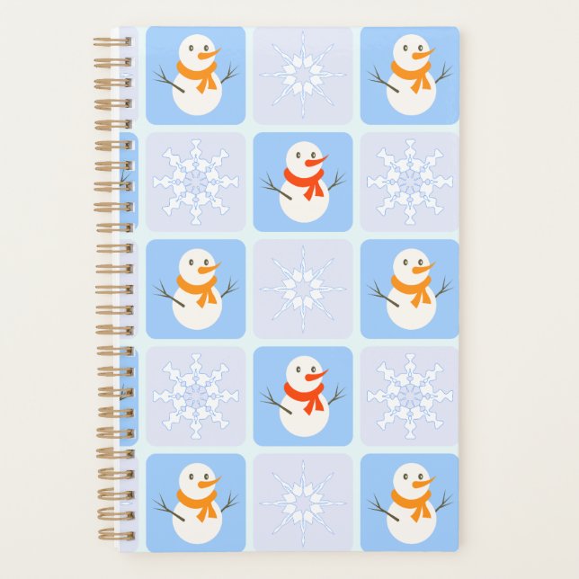 Winter chequered pattern snowman and snowflakes planner (Front)