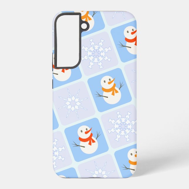 Winter chequered pattern snowman and snowflakes samsung galaxy s22+ case (Back)