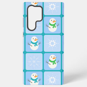 Winter chequered pattern snowman and snowflakes samsung galaxy case