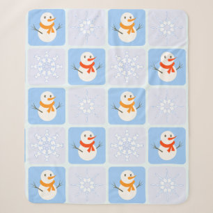 Winter chequered pattern snowman and snowflakes sherpa blanket