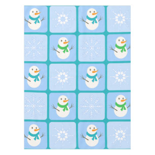 Winter chequered pattern snowman and snowflakes tablecloth