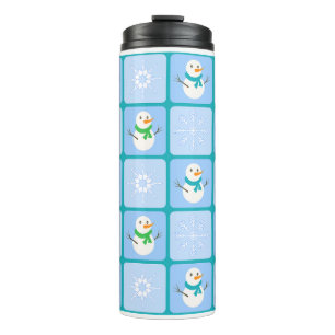 Winter chequered pattern snowman and snowflakes thermal tumbler