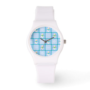 Winter chequered pattern snowman and snowflakes watch
