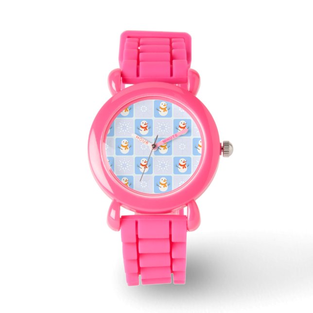 Winter chequered pattern snowman and snowflakes watch (Front)