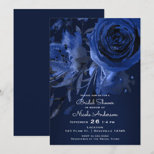 Winter Chic Floral Blue Rose Bold Bridal Shower Invitation