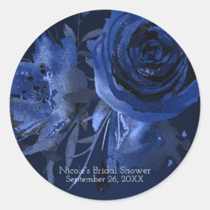 Winter Chic Floral Blue Rose Bold Wedding Favour Classic Round Sticker