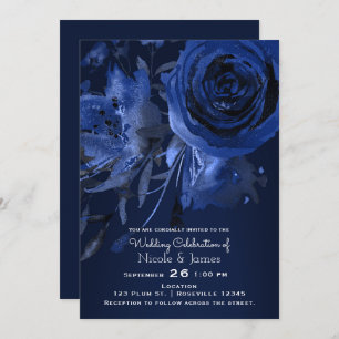 Winter Chic Floral Blue Rose Bold Wedding Invitation