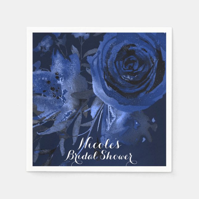 Winter Chic Floral Blue Rose Bold Wedding Napkin (Front)