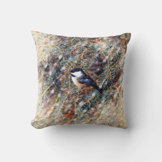 Winter Chickadee Bird Pine Branch Snow Cushion