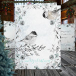 Winter Chickadee Birds Dusty Blue Merry Christmas Holiday Card<br><div class="desc">A winter holiday Christmas card featuring watercolour-painted black cap chickadee birds in a dusty blue icy winter wonderland that has wraparound graphics on all four sides of the card.</div>