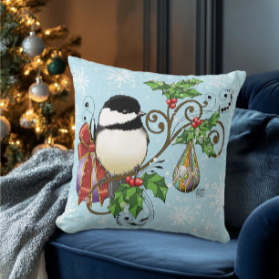 Winter Chickadee Christmas Cushion