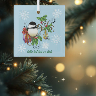 Winter Chickadee Christmas Glass Tree Decoration