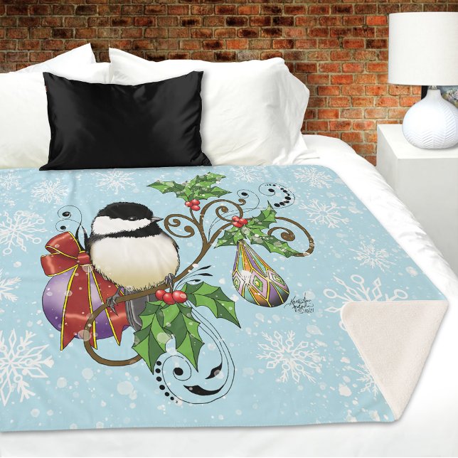 Winter Chickadee Christmas Sherpa Blanket (Creator Uploaded)
