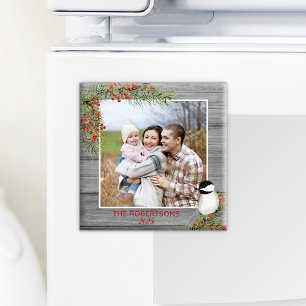 Winter Chickadee Family Photo Christmas Magnet