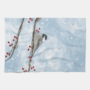 Winter Chickadee Kitchen Towel