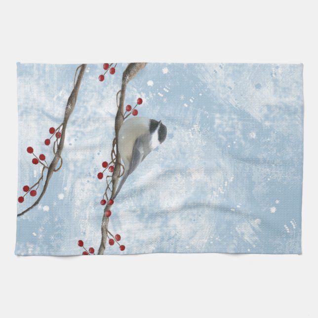 Winter Chickadee  Kitchen Towel (Horizontal)