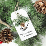 Winter Chickadee on Pinecone Merry Christmas  Gift Tags<br><div class="desc">This winter Christmas gift tag is perfect to add the finishing festive touch to your rustic woodland holiday gift wrapping. It features a cute chickadee perched upside down on a pinecone hanging from a pine sprig. Please visit the collection for many more matching products, or contact me through Zazzle Chat...</div>