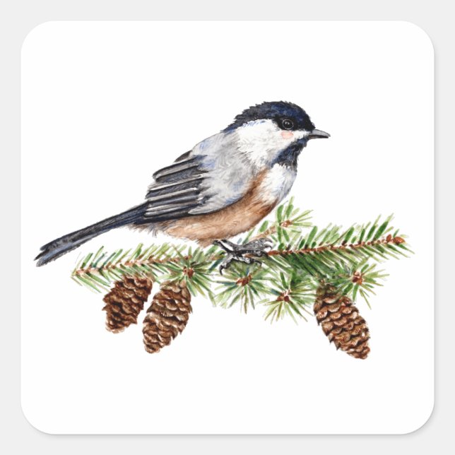 Winter Chickadee Square Sticker (Front)