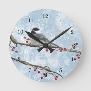 Winter Chickadee Wall Clock