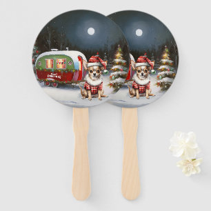 Winter Chihuahua Caravan Christmas Adventure  Hand Fan