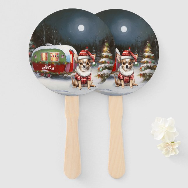 Winter Chihuahua Caravan Christmas Adventure  Hand Fan (Front and Back)