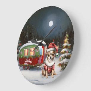 Winter Chihuahua Caravan Christmas Adventure  Large Clock