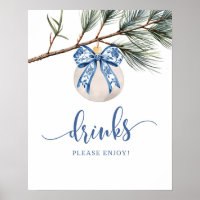 Winter Chinoiserie Bow Drinks Party Sign