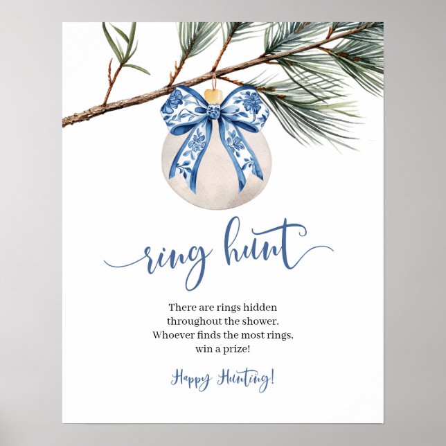 Winter Chinoiserie Bow Ring Hunt Game Sign (Front)