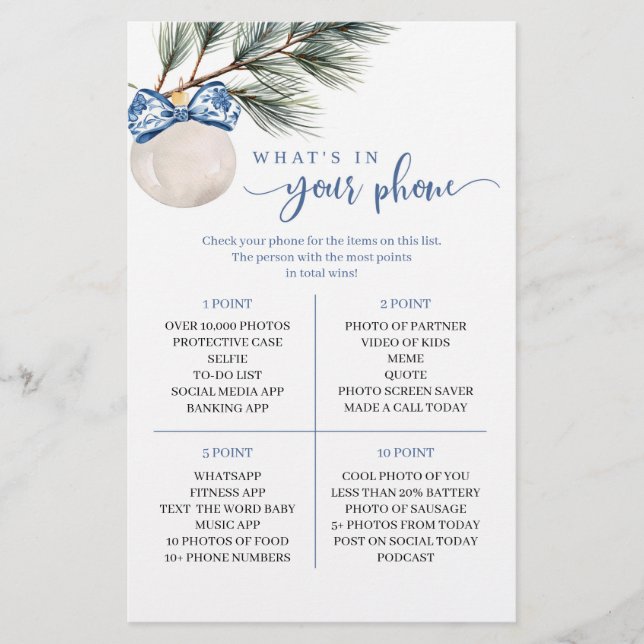 Winter Chinoiserie Bow What's In Your Phone Game (Front)